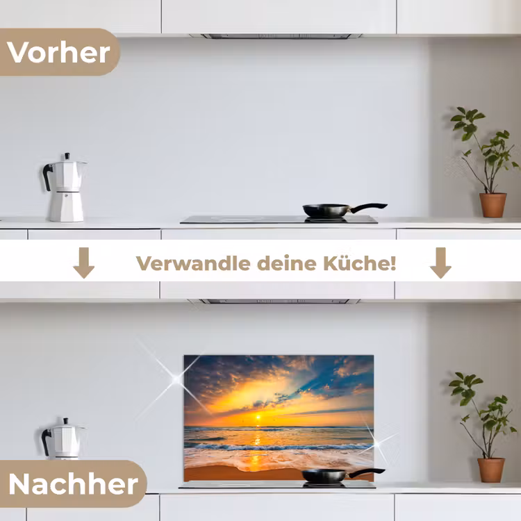 Zonsondergang - Strand - Zee - Wolken - Oranje keuken achterwand spatscherm klein -voor_na_DE