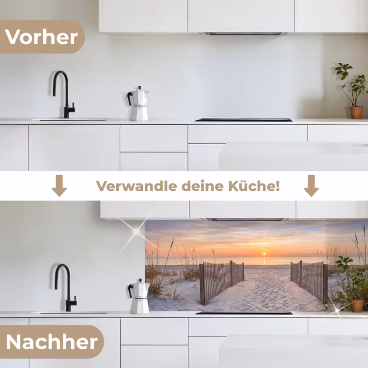Zonsondergang - Strand - Zand keuken achterwand 2 middel -voor-na_DE