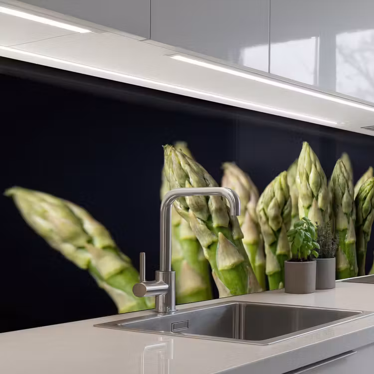Asperges - Groen - Zwart keuken achterwand 2 middel -3d_schuin