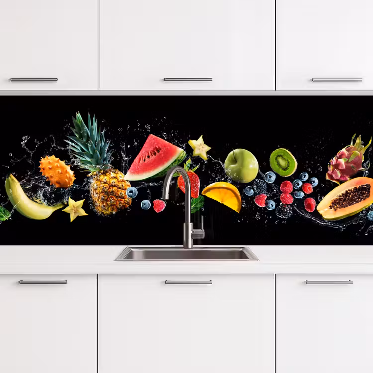 Splash - Fruit - Zwart keuken achterwand 2 middel -3d