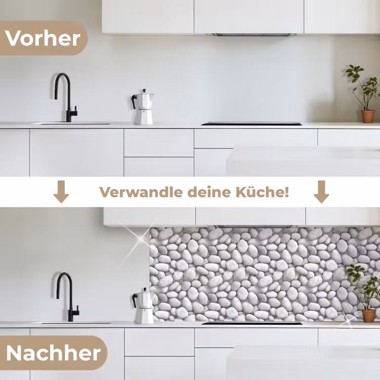 Steentjes - Grijs - Ovaal keuken achterwand 2 middel 871 -voor-na_DE