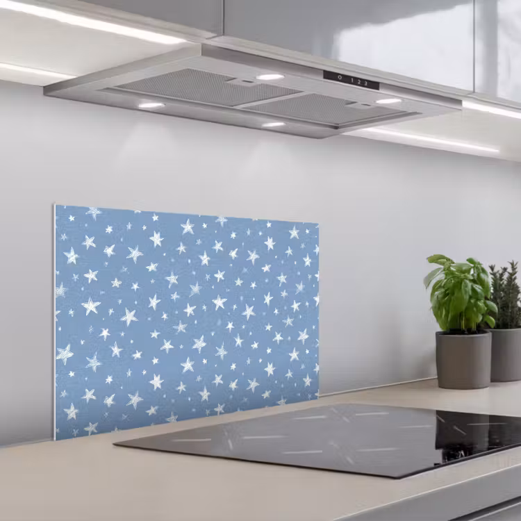 Sterretjes - Patroon - Blauw keuken achterwand spatscherm klein 900 -3d_schuin
