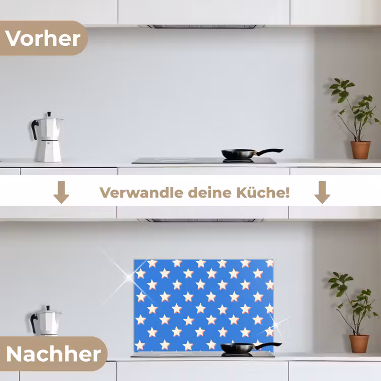 Sterren - Patroon - Blauw keuken achterwand spatscherm klein 900 -voor_na_DE