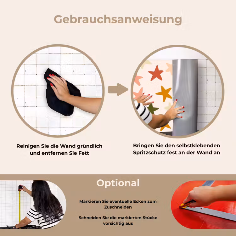 Sterren - Patroon - Kleurrijk keuken achterwand spatscherm klein 900 -gebruiksaanwijzing_DE