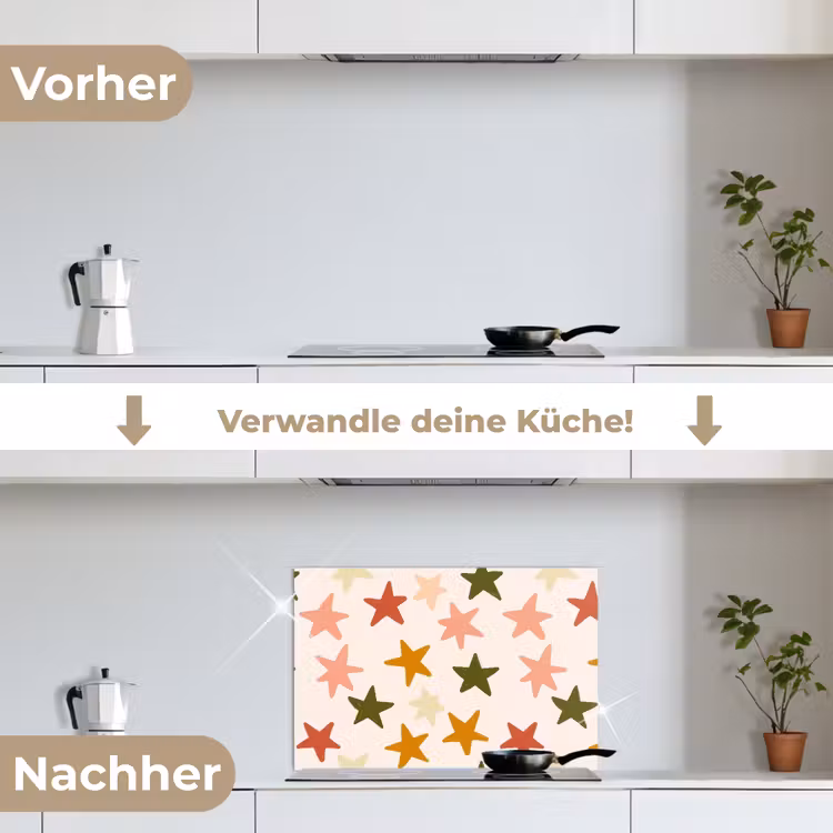 Sterren - Patroon - Kleurrijk keuken achterwand spatscherm klein 900 -voor_na_DE