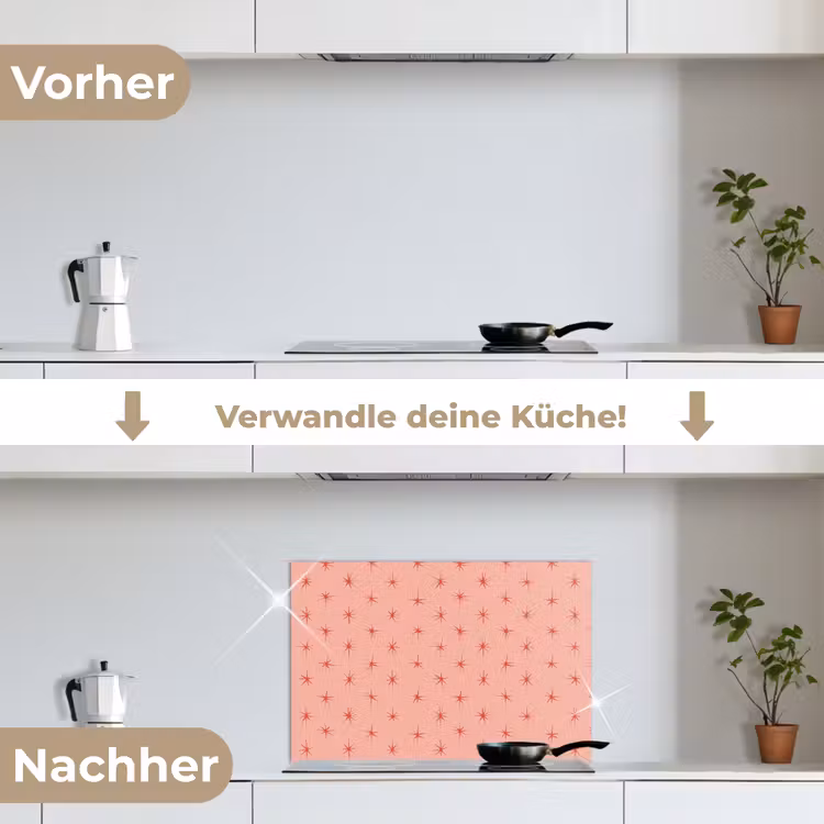 Sterretjes - Patroon - Oranje keuken achterwand spatscherm klein 900 -voor_na_DE