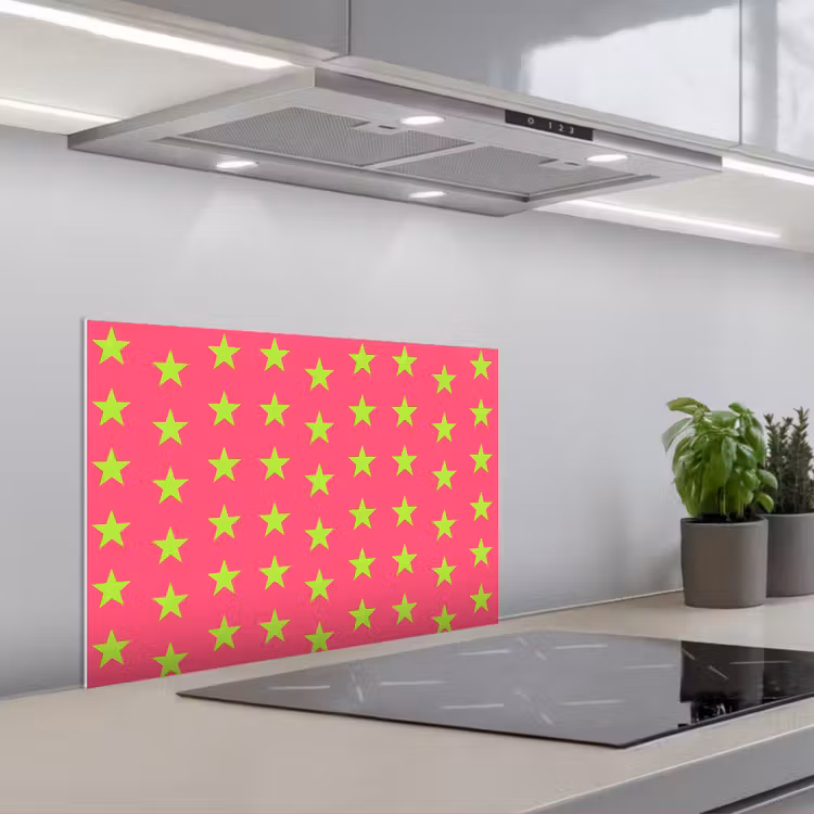 Sterren - Patroon - Roze keuken achterwand spatscherm klein 900 -3d_schuin