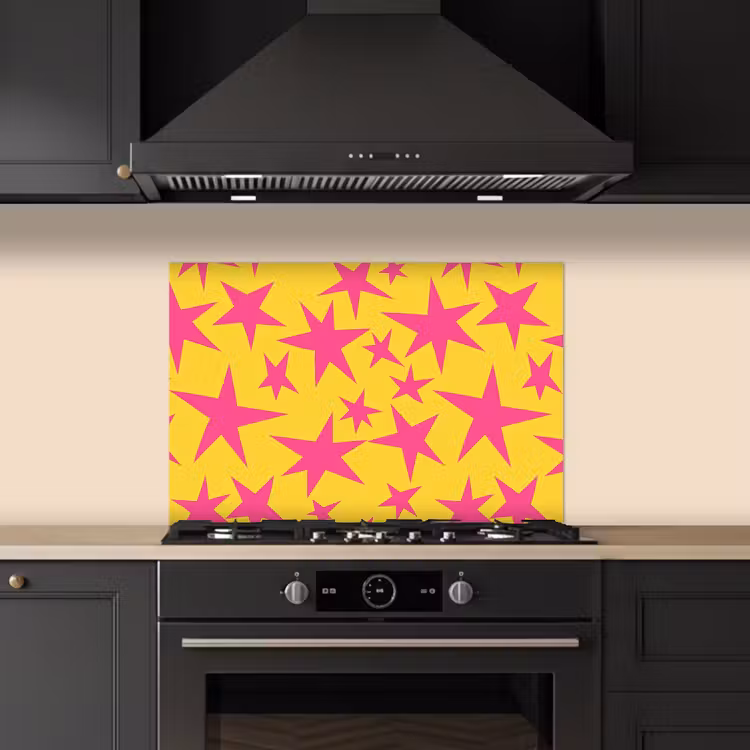 Sterren - Patroon - Roze - Geel keuken achterwand spatscherm klein 900 -sfeer1