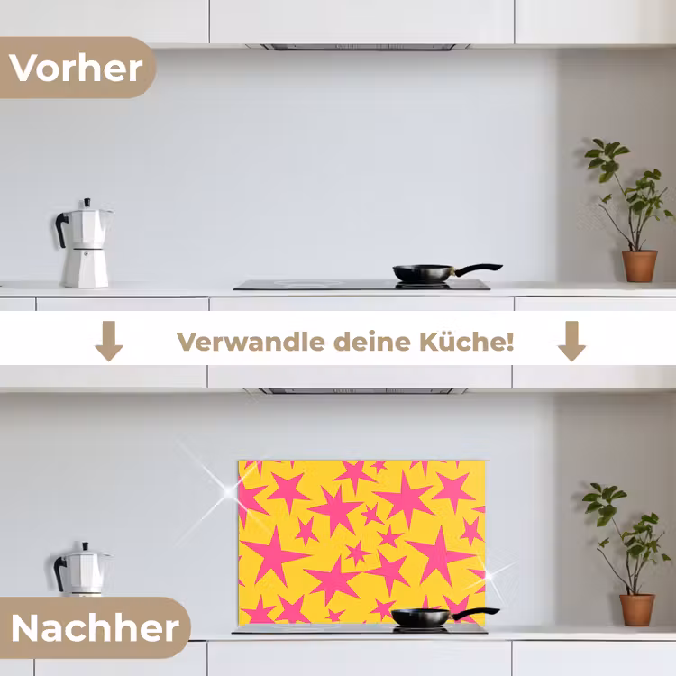 Sterren - Patroon - Roze - Geel keuken achterwand spatscherm klein 900 -voor_na_DE