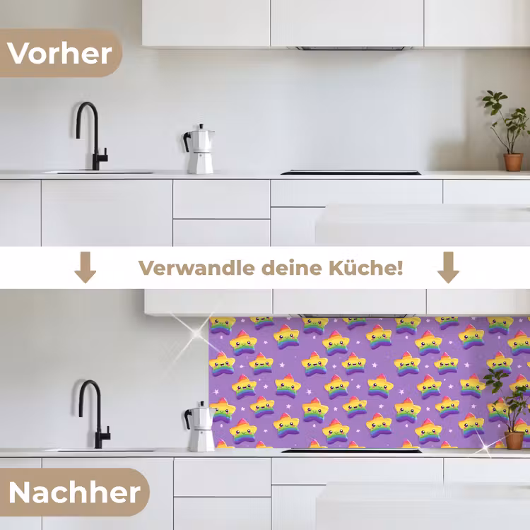 Sterren - Regenboog - Paars keuken achterwand 2 middel 871 -voor-na_DE