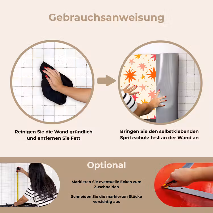 Sterren - Speels - Kleurrijk keuken achterwand spatscherm klein 900 -gebruiksaanwijzing_DE