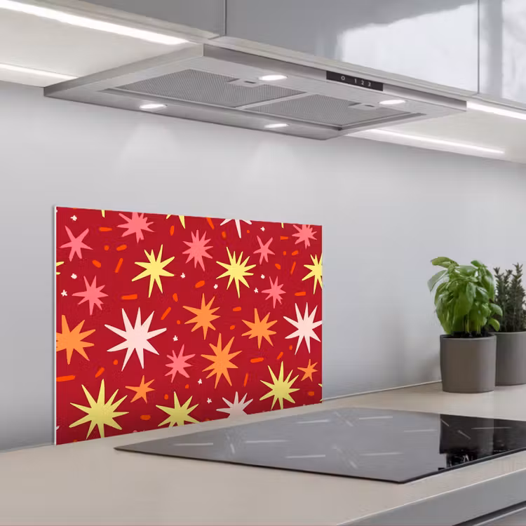 Sterren - Speels - Rood keuken achterwand spatscherm klein 900 -3d_schuin