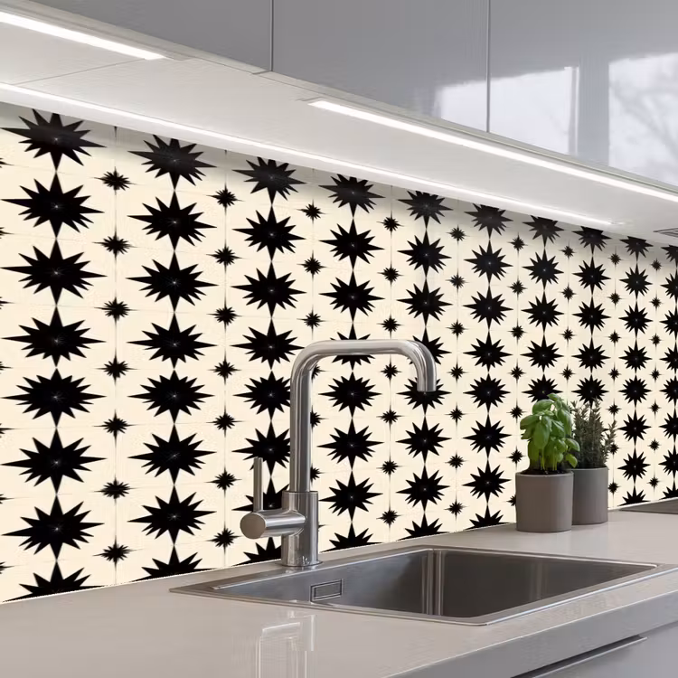 Stervormen - Geometrisch - Zwart keuken achterwand 2 middel 871 -3d_schuin