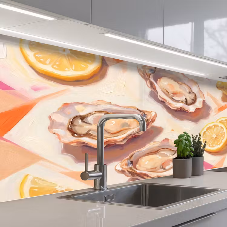 Stilleven - Citroenen - Oesters - Abstract - Oranje keuken achterwand 2 middel -3d_schuin