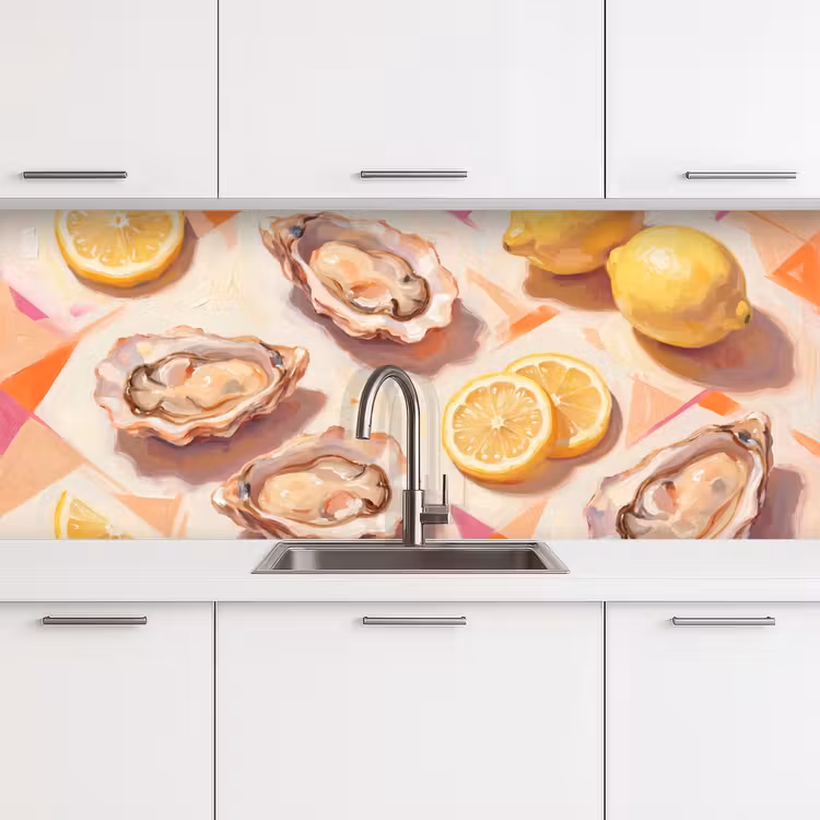 Stilleven - Citroenen - Oesters - Abstract - Oranje keuken achterwand 2 middel -3d