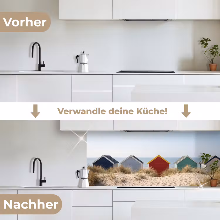 Strand - Huisjes - Kleurrijk - Duinen keuken achterwand 2 middel -voor-na_DE