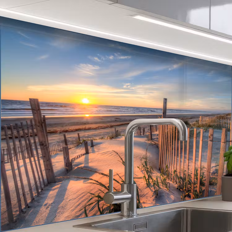 Strand - Zee - Duin - Zonsondergang - Landschap keuken achterwand sample klein -zzzz3d_schuin