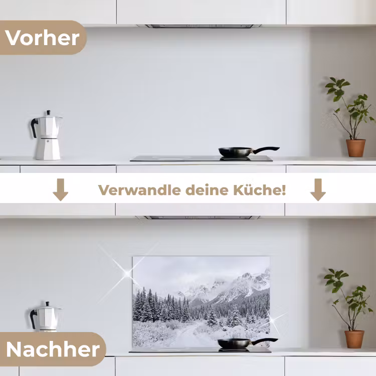 Weg - Bergen - Sneeuw - Naaldbos - Avontuurlijk keuken achterwand spatscherm klein -voor_na_DE