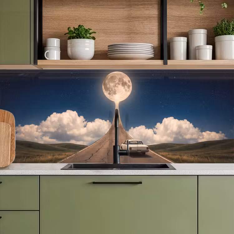 Küchenrückwand - Straße – Mond – Nacht - Weg - Maan - Nacht keuken achterwand 2 middel