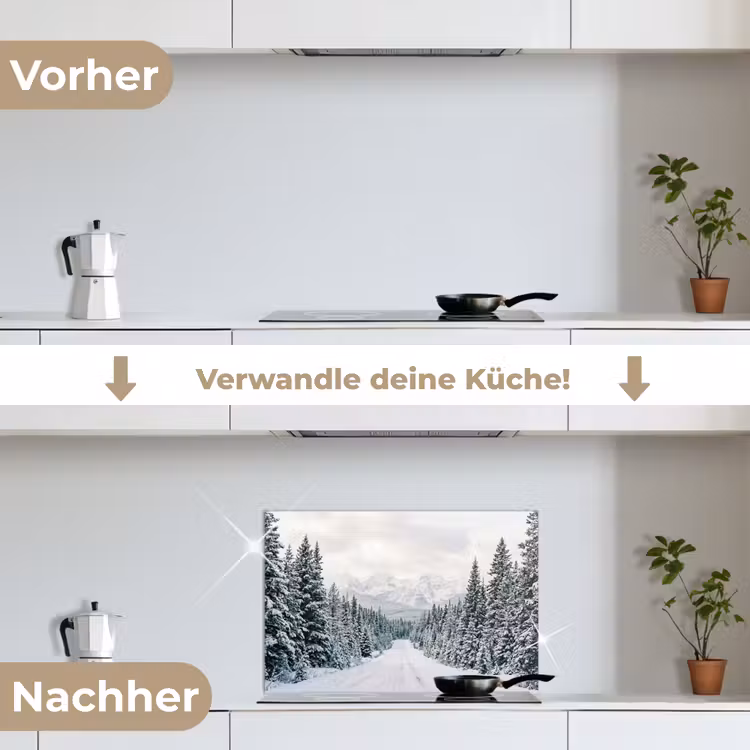 Weg - Sneeuw - Naaldbos - Winter - Avontuurlijk keuken achterwand spatscherm klein -voor_na_DE