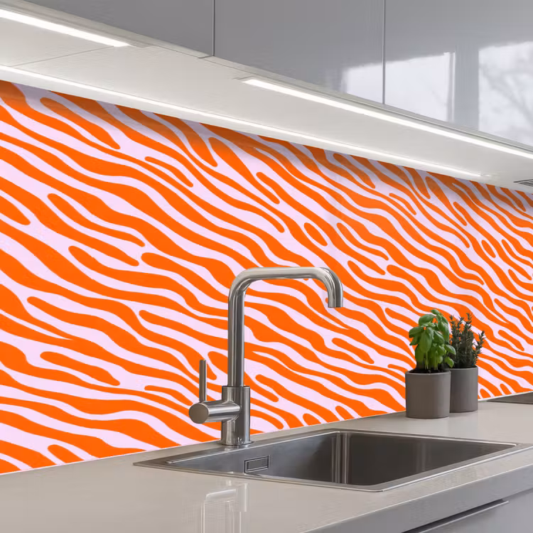Strepen - Dynamisch - Oranje keuken achterwand 2 middel 871 -3d_schuin