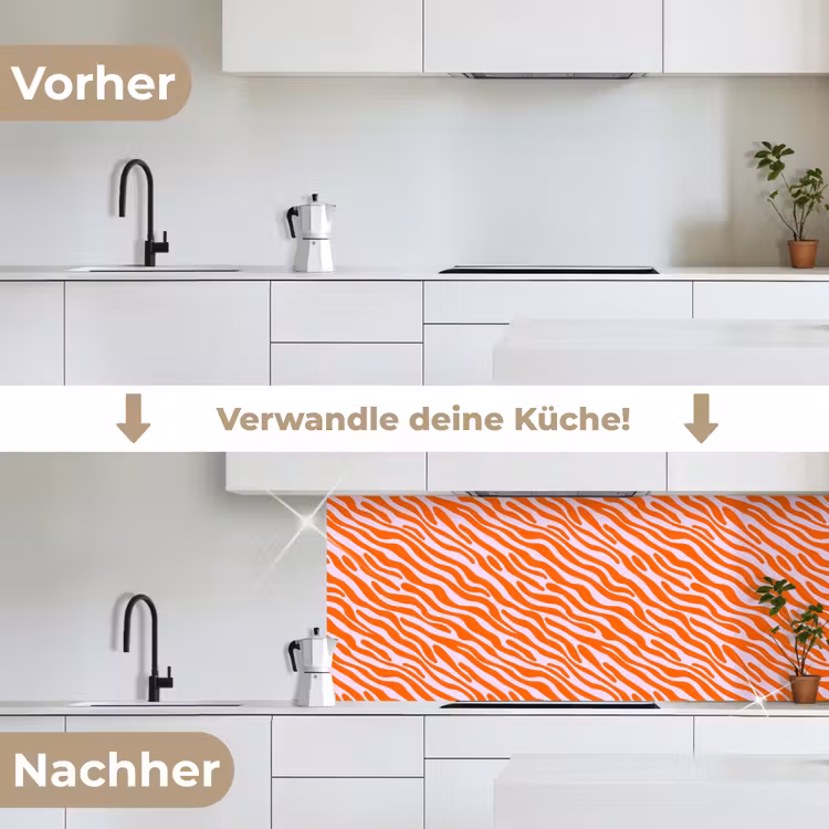 Strepen - Dynamisch - Oranje keuken achterwand 2 middel 871 -voor-na_DE