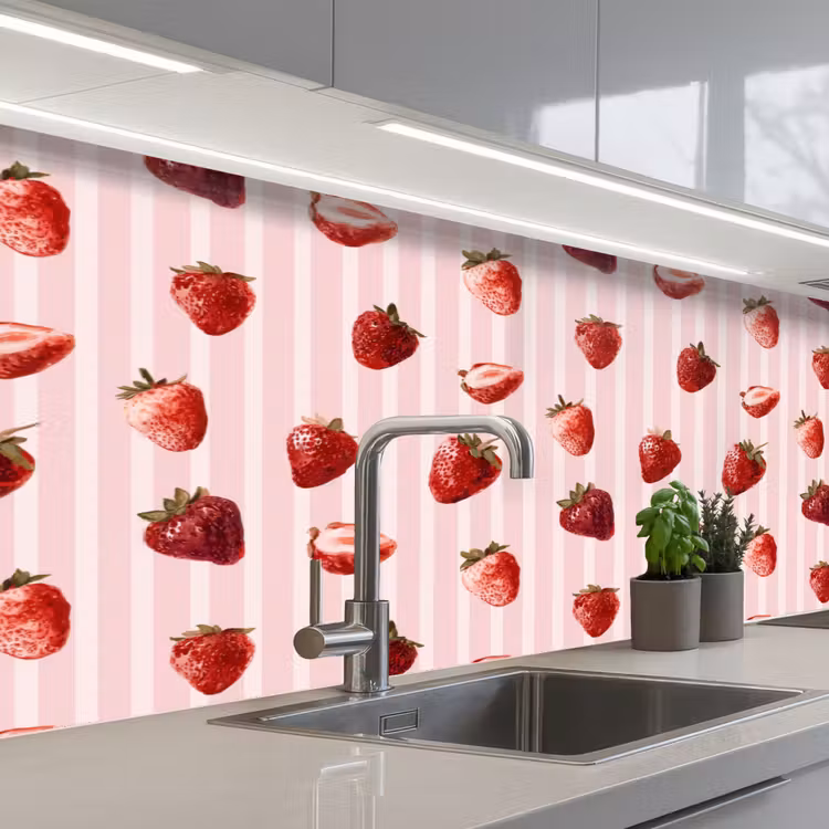 Strepen - Aardbei - Roze keuken achterwand 2 middel 871 -3d_schuin