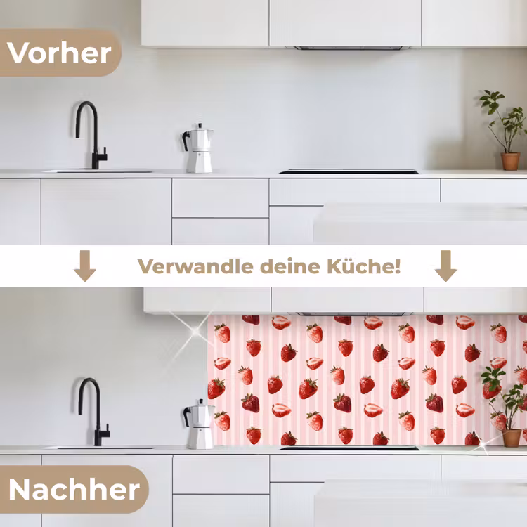 Strepen - Aardbei - Roze keuken achterwand 2 middel 871 -voor-na_DE