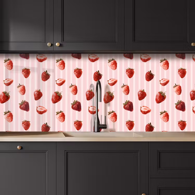 Strepen - Aardbei - Roze keuken achterwand 2 middel 871 -sfeer1