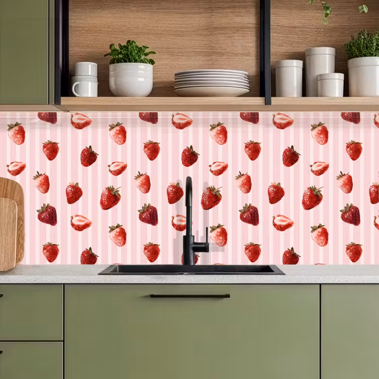 Strepen - Aardbei - Roze keuken achterwand 2 middel 871 -sfeer3
