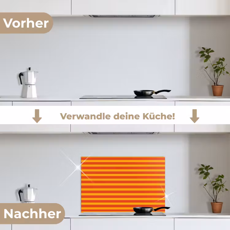 Strepen - Patroon - Oranje keuken achterwand spatscherm klein 900 -voor_na_DE