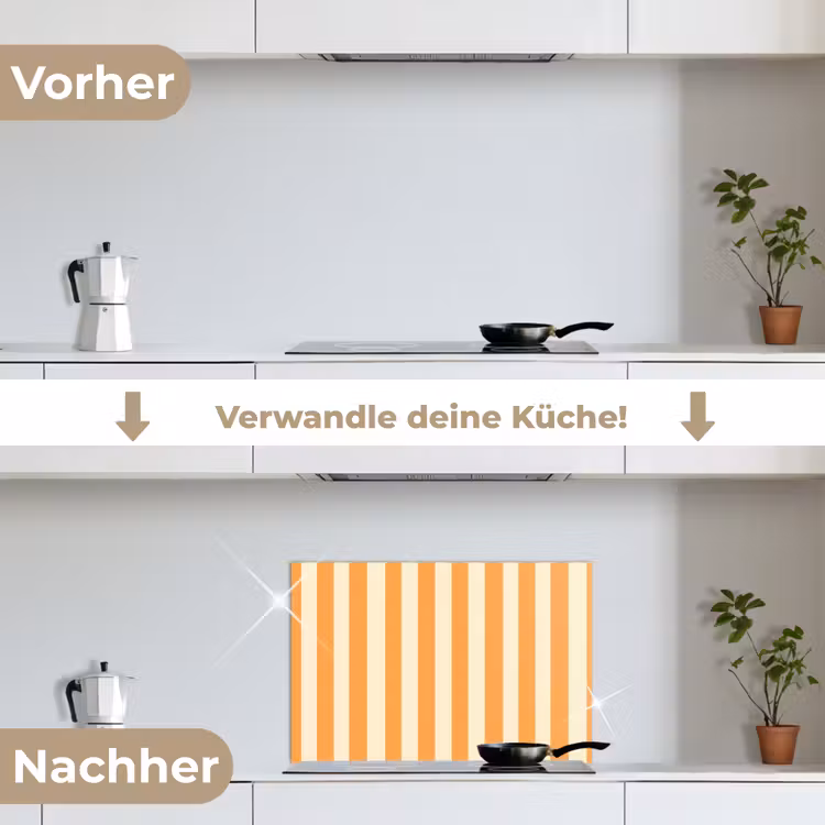 Strepen - Patroon - Oranje keuken achterwand spatscherm klein 900 -voor_na_DE