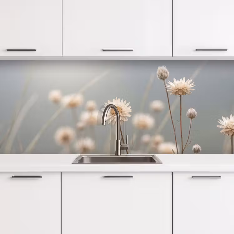 Strobloemen - Wit - Daglicht keuken achterwand 2 middel -3d