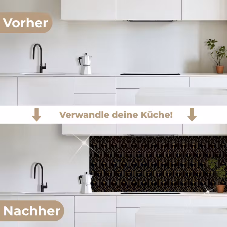 Zonnestraal - Zwart - Goud - Stippen keuken achterwand 2 middel 871 -voor-na_DE