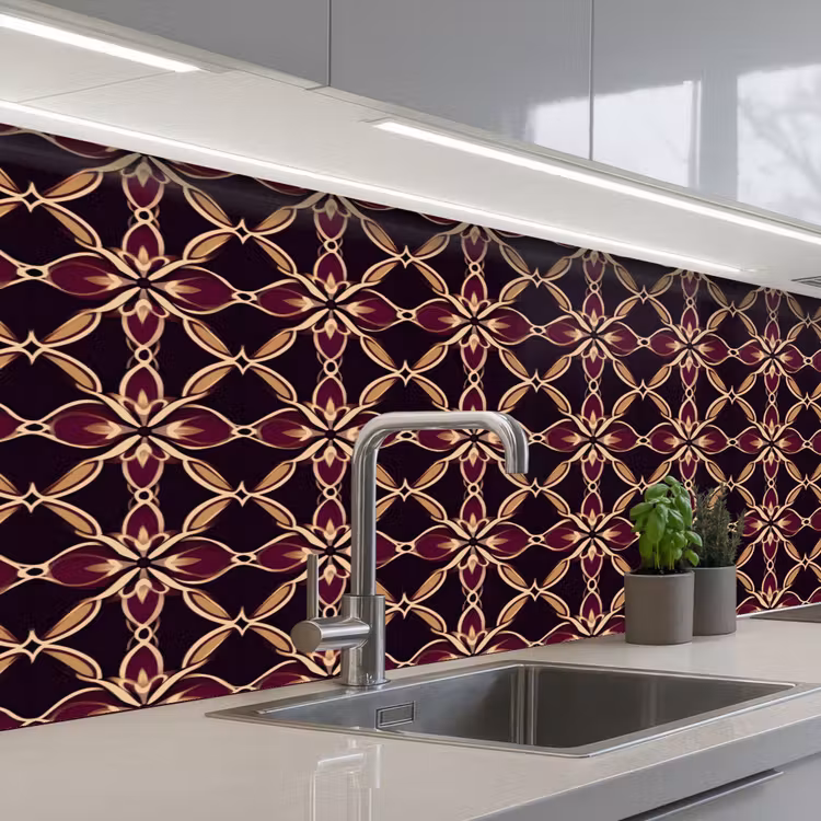 Symmetrisch - Tegel - Burgundy keuken achterwand 2 middel 871 -3d_schuin