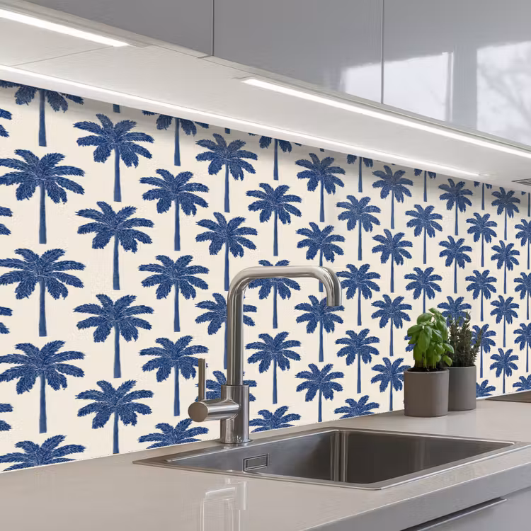 Symmetrisch - Palm - Blauw keuken achterwand 2 middel 871 -3d_schuin