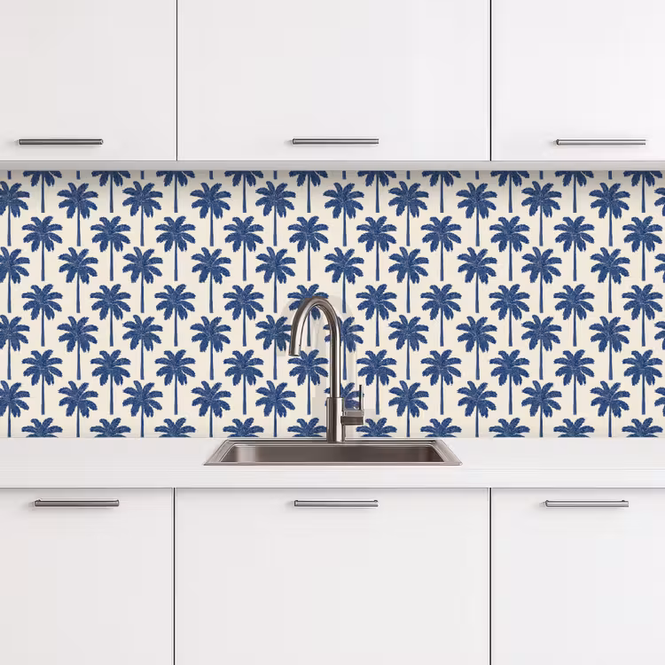 Symmetrisch - Palm - Blauw keuken achterwand 2 middel 871 -3d