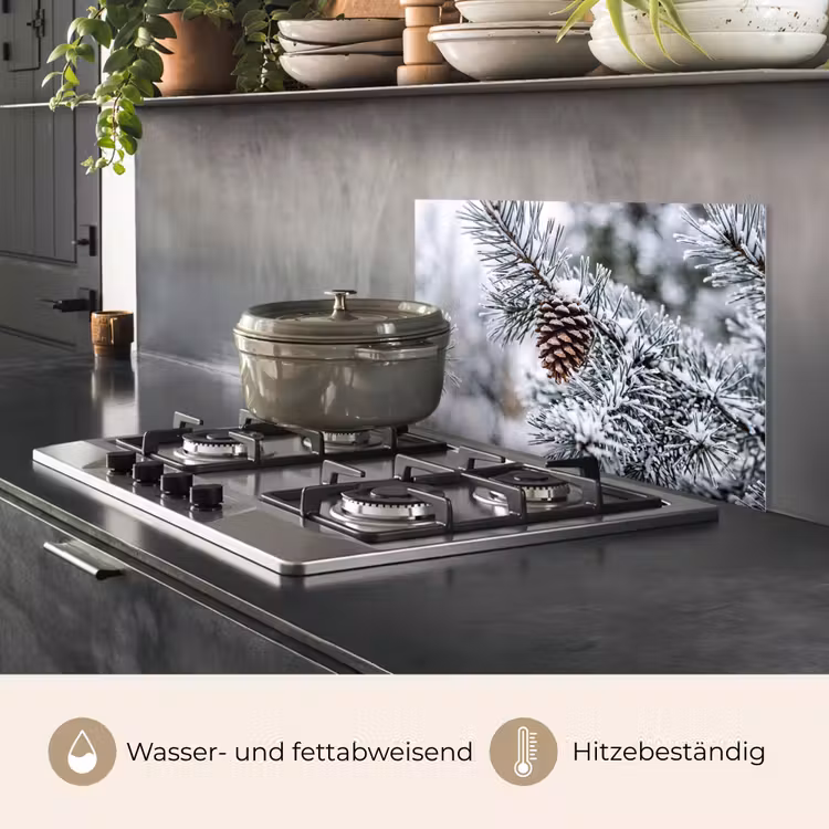 Dennenappel - Tak - Sneeuw - Winter - Sfeervol keuken achterwand spatscherm klein -usp_DE