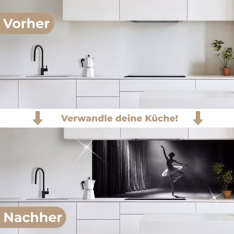 Danser - Podium - Zwart-wit - Kunst - Klassiek keuken achterwand 2 middel -voor-na_DE