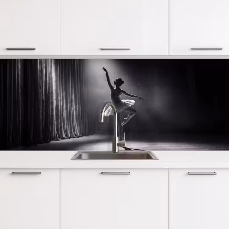Danser - Podium - Zwart-wit - Kunst - Klassiek keuken achterwand 2 middel -3d