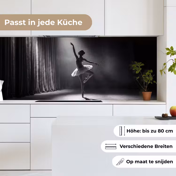 Danser - Podium - Zwart-wit - Kunst - Klassiek keuken achterwand 2 middel -sfeer4_DE