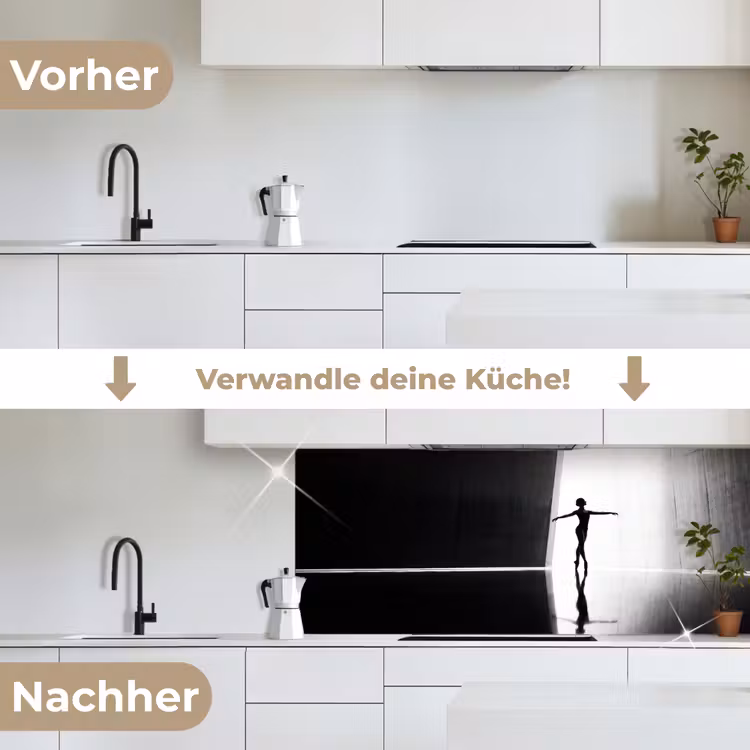 Danser - Silhouette - Kunst - Modern - Zwart-wit keuken achterwand 2 middel -voor-na_DE
