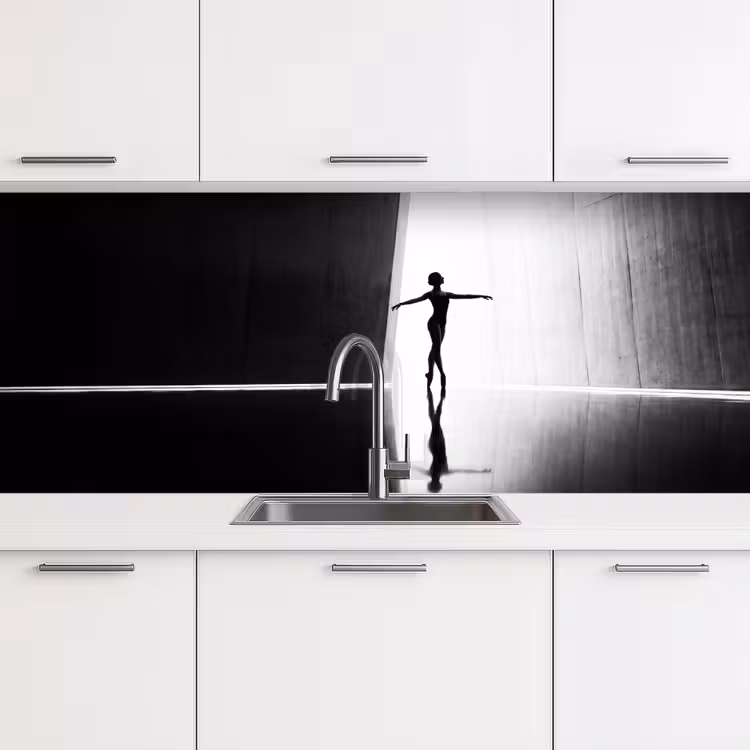 Danser - Silhouette - Kunst - Modern - Zwart-wit keuken achterwand 2 middel -3d