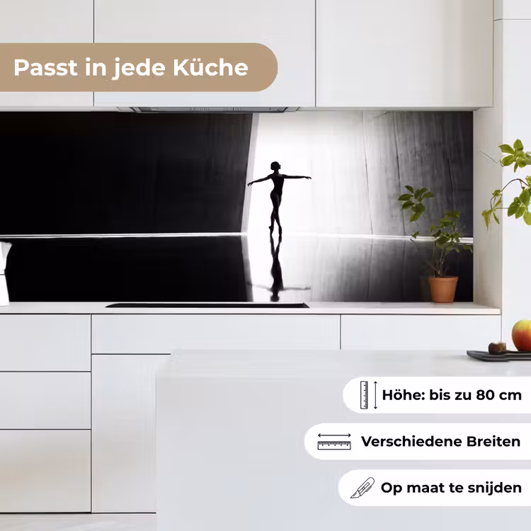 Danser - Silhouette - Kunst - Modern - Zwart-wit keuken achterwand 2 middel -sfeer4_DE