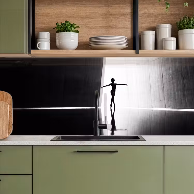 Danser - Silhouette - Kunst - Modern - Zwart-wit keuken achterwand 2 middel -sfeer3