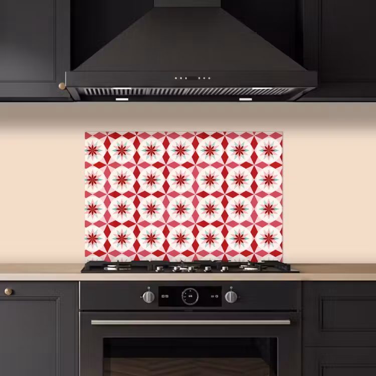 Tegelpatroon - Sterren - Retro - Roze - Mintgroen keuken achterwand spatscherm klein 900 -sfeer1