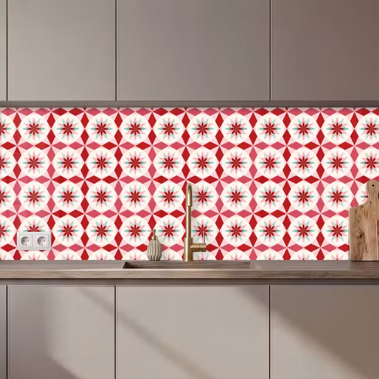 Tegelpatroon - Sterren - Retro - Roze - Mintgroen keuken achterwand 2 middel 871 zz_3dshopping
