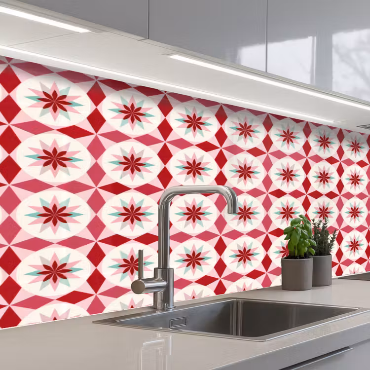 Tegelpatroon - Sterren - Retro - Roze - Mintgroen keuken achterwand 2 middel 871 -3d_schuin