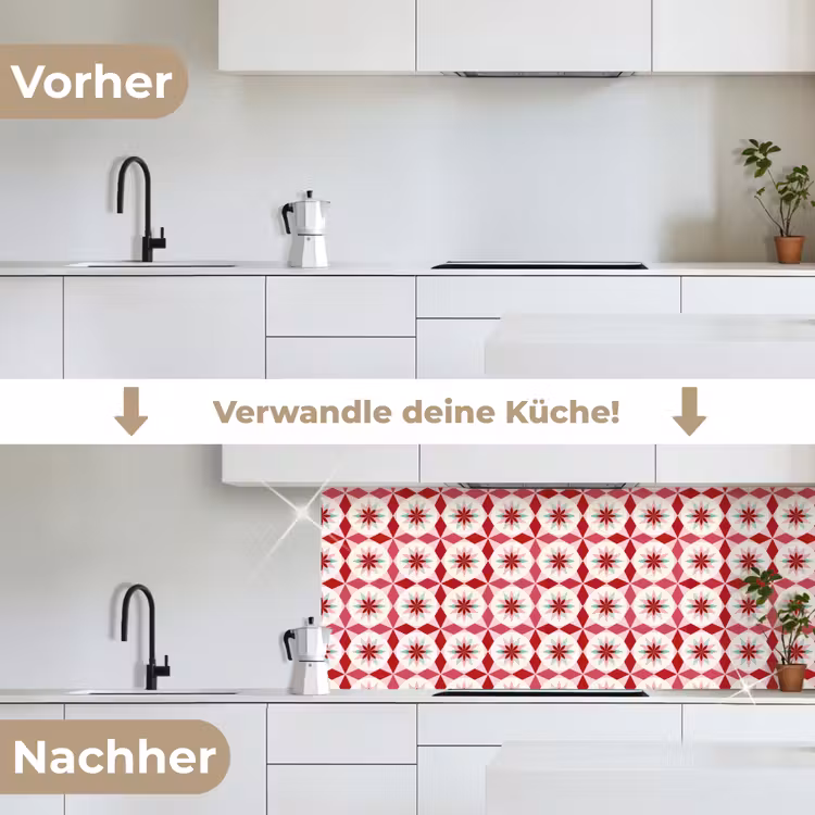 Tegelpatroon - Sterren - Retro - Roze - Mintgroen keuken achterwand 2 middel 871 -voor-na_DE