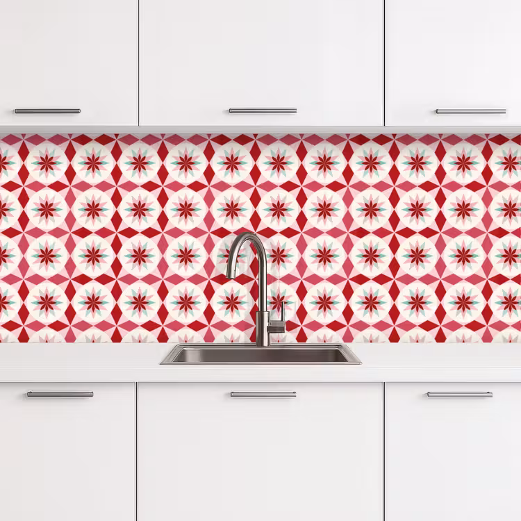 Tegelpatroon - Sterren - Retro - Roze - Mintgroen keuken achterwand 2 middel 871 -3d